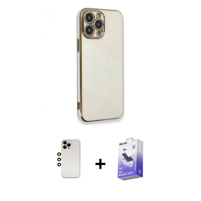 MARSİLYAN™- iPhone 13 Pro Max Kılıf Yankı Serisi - Siyah Bilvis 5in1 5D Magic Hayalet Cam Ekran Koruyucu + Shine Kamera Lens - GD