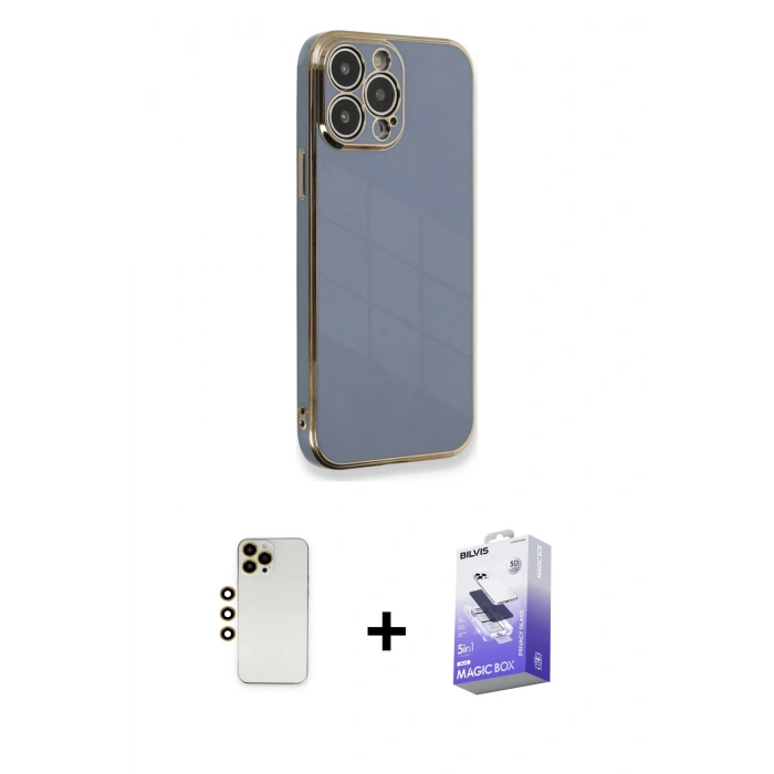 MARSİLYAN™- iPhone 13 Pro Max Kılıf Yankı Serisi - Siyah Bilvis 5in1 5D Magic Hayalet Cam Ekran Koruyucu + Shine Kamera Lens - GD