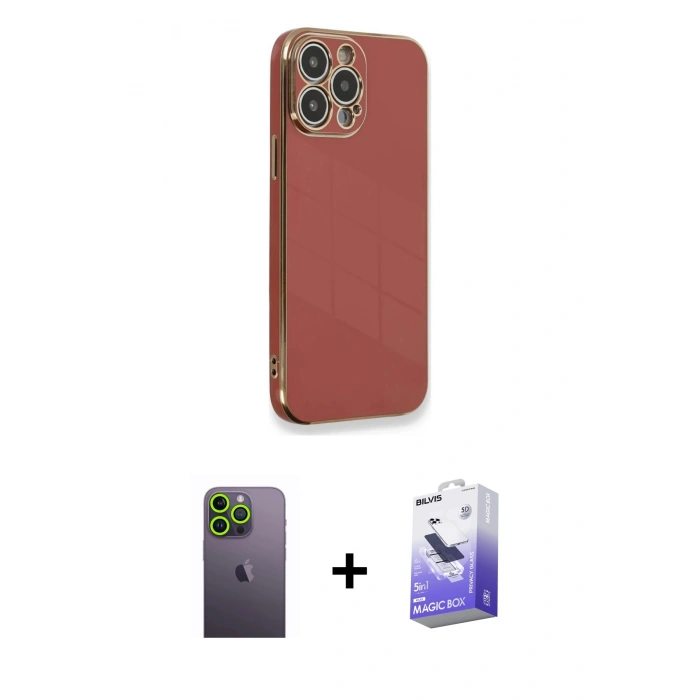 MARSİLYAN™- iPhone 13 Pro Max Kılıf Yankı Serisi - Siyah Bilvis 5in1 5D Magic Hayalet Cam Ekran Koruyucu + Neon Fosforlu Kamera Lens - YL