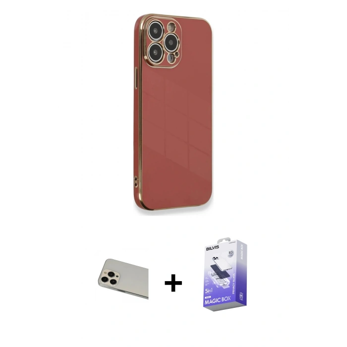 MARSİLYAN™- iPhone 13 Pro Max Kılıf Yankı Serisi - Siyah Bilvis 5in1 5D Magic Hayalet Cam Ekran Koruyucu + Rainbow Kamera Lens Koruma Cam - REGD