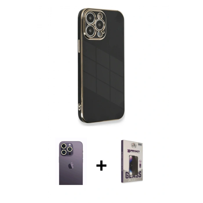 MARSİLYAN™- iPhone 13 Pro Max Kılıf Yankı Serisi - Siyah Bilvis Hayalet Cam Ekran Koruyucu + Neon Fosforlu Kamera Lens - BZ