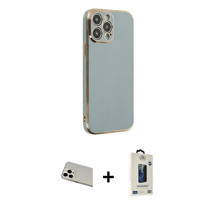 MARSİLYAN™- iPhone 13 Pro Max Kılıf Yankı Serisi - Siyah Bilvis Hayalet Cam Ekran Koruyucu + Rainbow Kamera Lens Koruma Cam - BZ