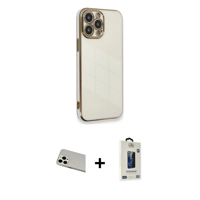 MARSİLYAN™- iPhone 13 Pro Max Kılıf Yankı Serisi - Siyah Bilvis Hayalet Cam Ekran Koruyucu + Rainbow Kamera Lens Koruma Cam - BZ