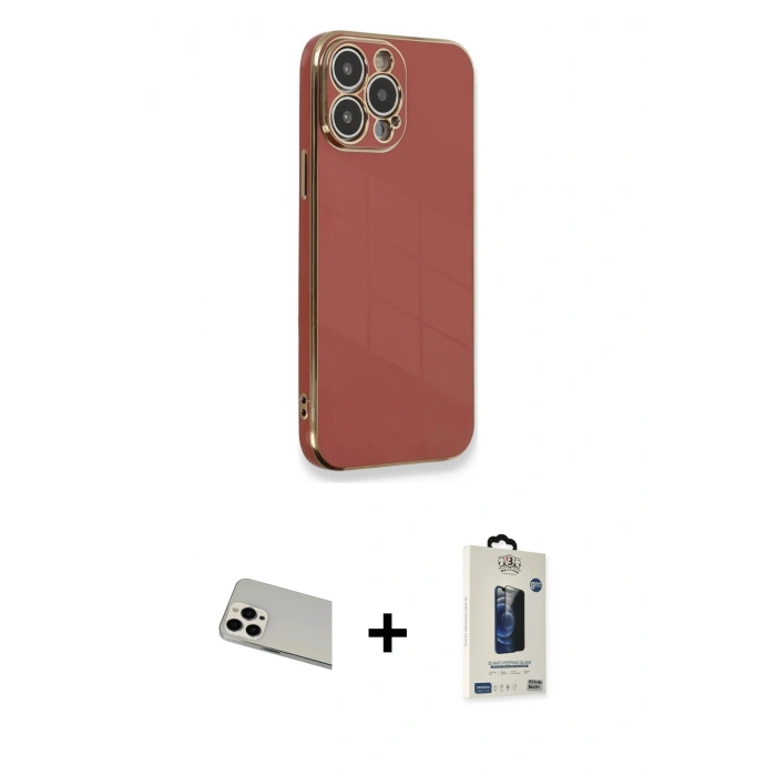 MARSİLYAN™- iPhone 13 Pro Max Kılıf Yankı Serisi - Siyah Bilvis Hayalet Cam Ekran Koruyucu + Rainbow Kamera Lens Koruma Cam - BZ