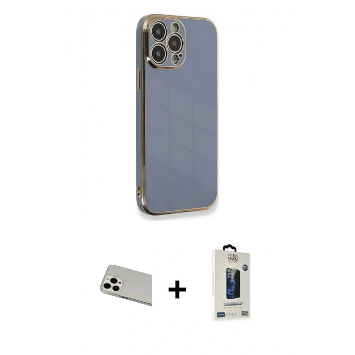 MARSİLYAN™- iPhone 13 Pro Max Kılıf Yankı Serisi - Siyah Bilvis Hayalet Cam Ekran Koruyucu + Rainbow Kamera Lens Koruma Cam - BZ