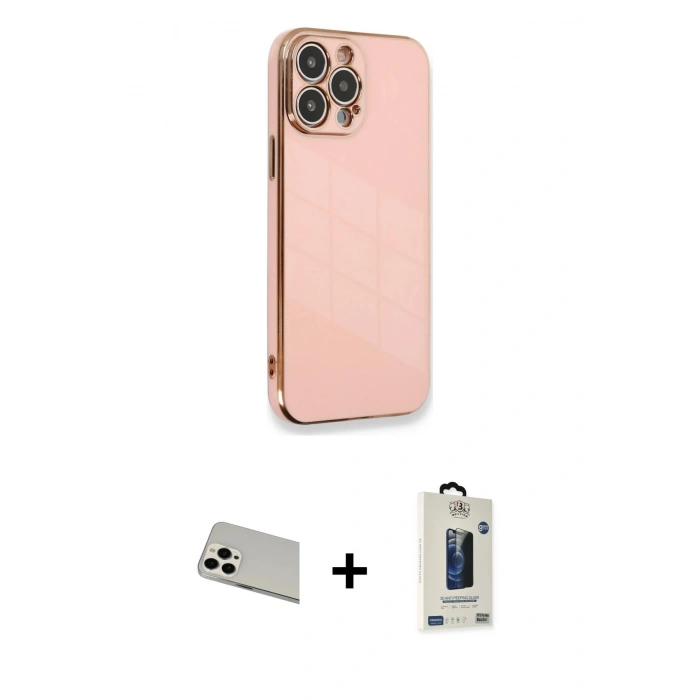 MARSİLYAN™- iPhone 13 Pro Max Kılıf Yankı Serisi - Siyah Bilvis Hayalet Cam Ekran Koruyucu + Rainbow Kamera Lens Koruma Cam - BZ