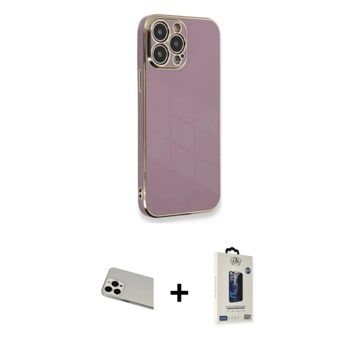 MARSİLYAN™- iPhone 13 Pro Max Kılıf Yankı Serisi - Siyah Bilvis Hayalet Cam Ekran Koruyucu + Rainbow Kamera Lens Koruma Cam - BZ