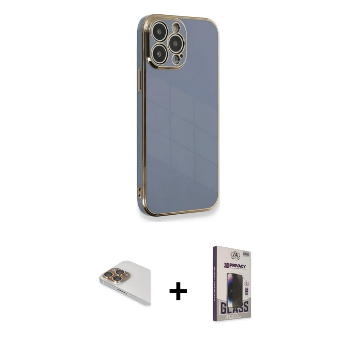 MARSİLYAN™- iPhone 13 Pro Max Kılıf Yankı Serisi - Siyah Bilvis Hayalet Cam Ekran Koruyucu + Pers Alüminyum Kamera Lens - GD