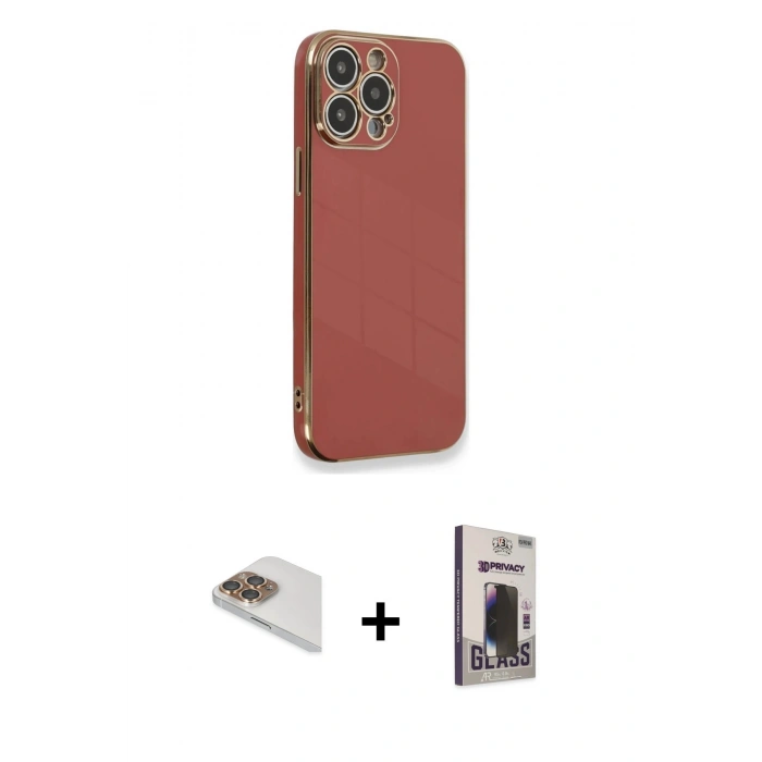 MARSİLYAN™- iPhone 13 Pro Max Kılıf Yankı Serisi - Siyah Bilvis Hayalet Cam Ekran Koruyucu + Pers Alüminyum Kamera Lens - GD