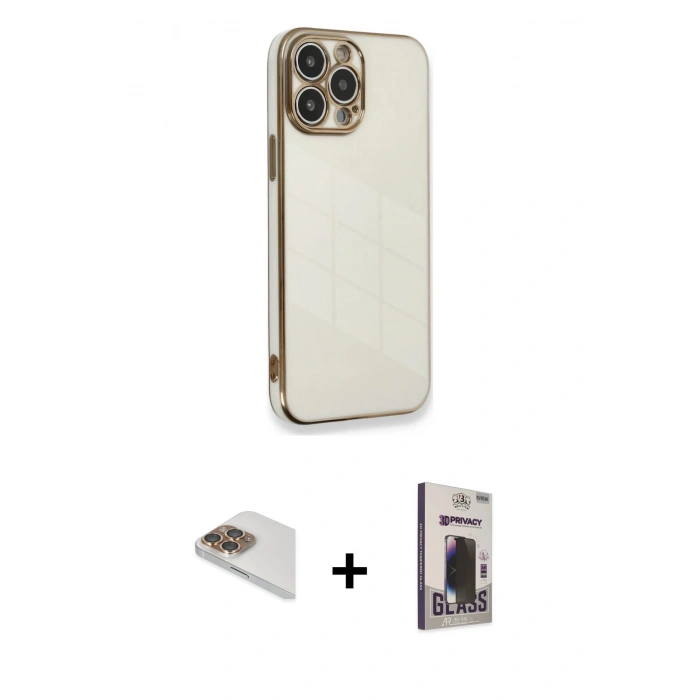 MARSİLYAN™- iPhone 13 Pro Max Kılıf Yankı Serisi - Siyah Bilvis Hayalet Cam Ekran Koruyucu + Pers Alüminyum Kamera Lens - GD
