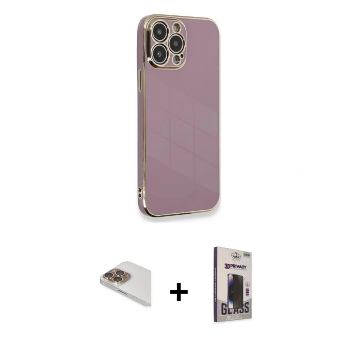 MARSİLYAN™- iPhone 13 Pro Max Kılıf Yankı Serisi - Siyah Bilvis Hayalet Cam Ekran Koruyucu + Pers Alüminyum Kamera Lens - GD