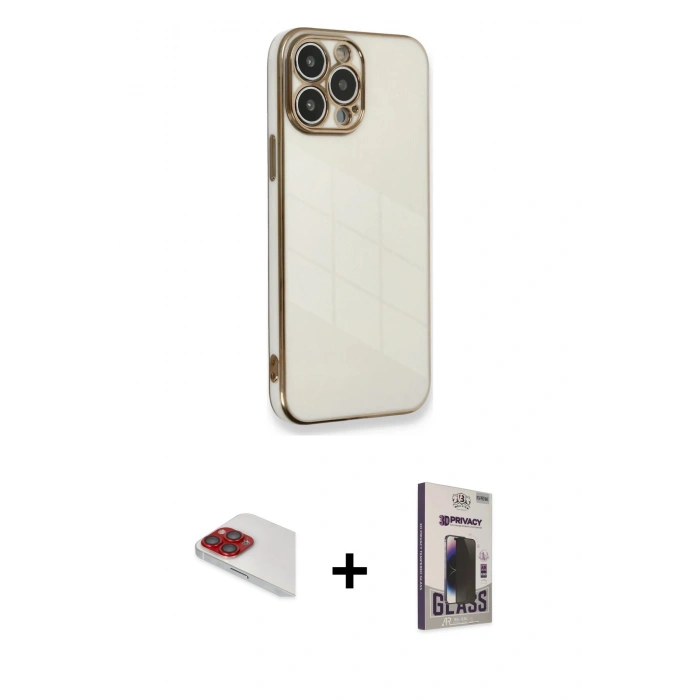MARSİLYAN™- iPhone 13 Pro Max Kılıf Yankı Serisi - Siyah Bilvis Hayalet Cam Ekran Koruyucu + Pers Alüminyum Kamera Lens - KI