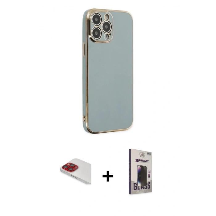 MARSİLYAN™- iPhone 13 Pro Max Kılıf Yankı Serisi - Siyah Bilvis Hayalet Cam Ekran Koruyucu + Pers Alüminyum Kamera Lens - KI