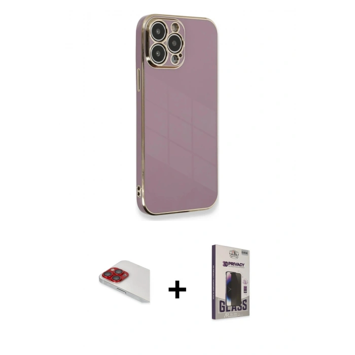 MARSİLYAN™- iPhone 13 Pro Max Kılıf Yankı Serisi - Siyah Bilvis Hayalet Cam Ekran Koruyucu + Pers Alüminyum Kamera Lens - KI