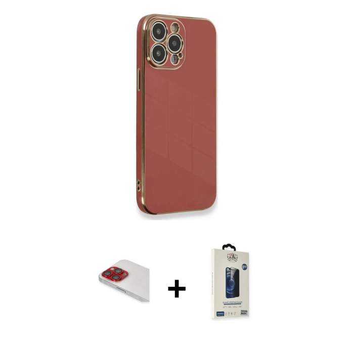 MARSİLYAN™- iPhone 13 Pro Max Kılıf Yankı Serisi - Siyah Bilvis Hayalet Cam Ekran Koruyucu + Pers Alüminyum Kamera Lens - KI