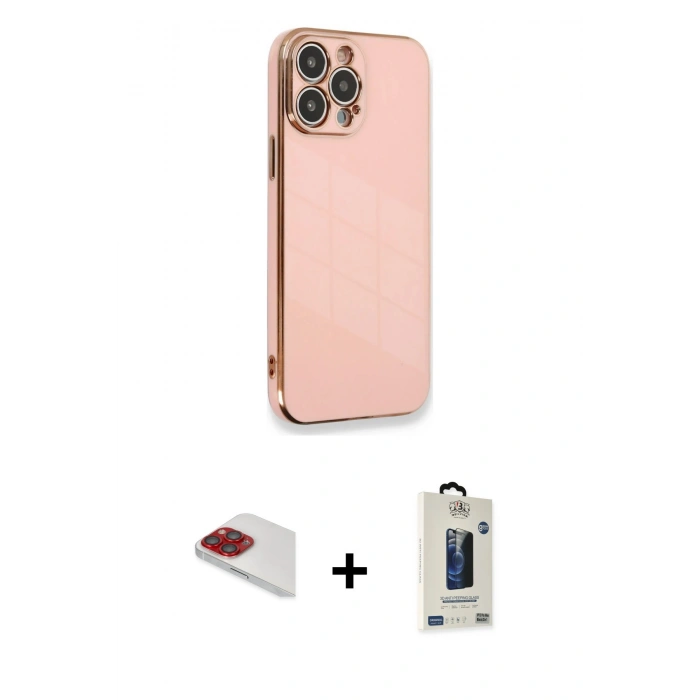MARSİLYAN™- iPhone 13 Pro Max Kılıf Yankı Serisi - Siyah Bilvis Hayalet Cam Ekran Koruyucu + Pers Alüminyum Kamera Lens - KI