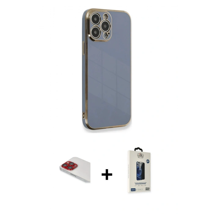 MARSİLYAN™- iPhone 13 Pro Max Kılıf Yankı Serisi - Siyah Bilvis Hayalet Cam Ekran Koruyucu + Pers Alüminyum Kamera Lens - KI