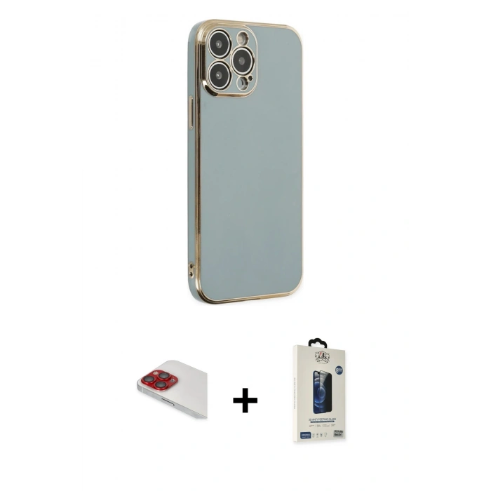 MARSİLYAN™- iPhone 13 Pro Max Kılıf Yankı Serisi - Siyah Bilvis Hayalet Cam Ekran Koruyucu + Pers Alüminyum Kamera Lens - KI