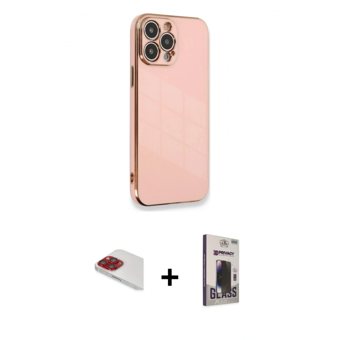 MARSİLYAN™- iPhone 13 Pro Max Kılıf Yankı Serisi - Siyah Bilvis Hayalet Cam Ekran Koruyucu + Pers Alüminyum Kamera Lens - KI