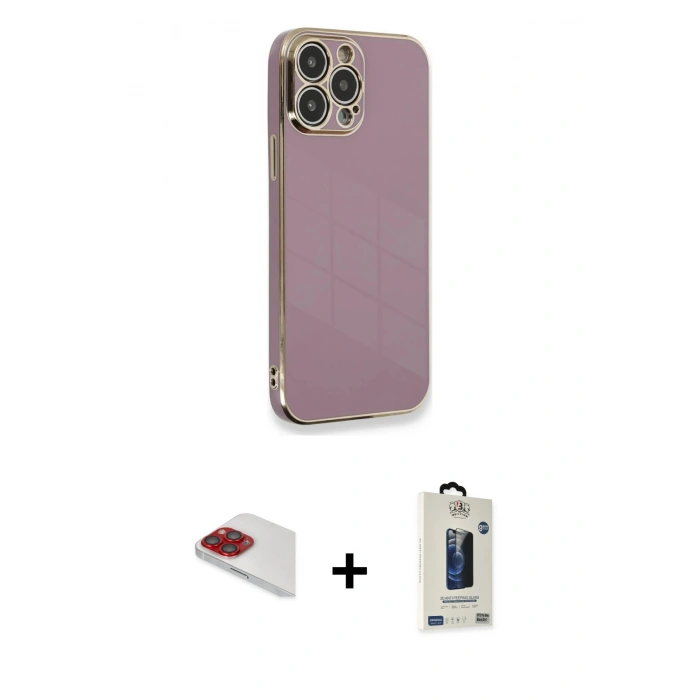 MARSİLYAN™- iPhone 13 Pro Max Kılıf Yankı Serisi - Siyah Bilvis Hayalet Cam Ekran Koruyucu + Pers Alüminyum Kamera Lens - KI