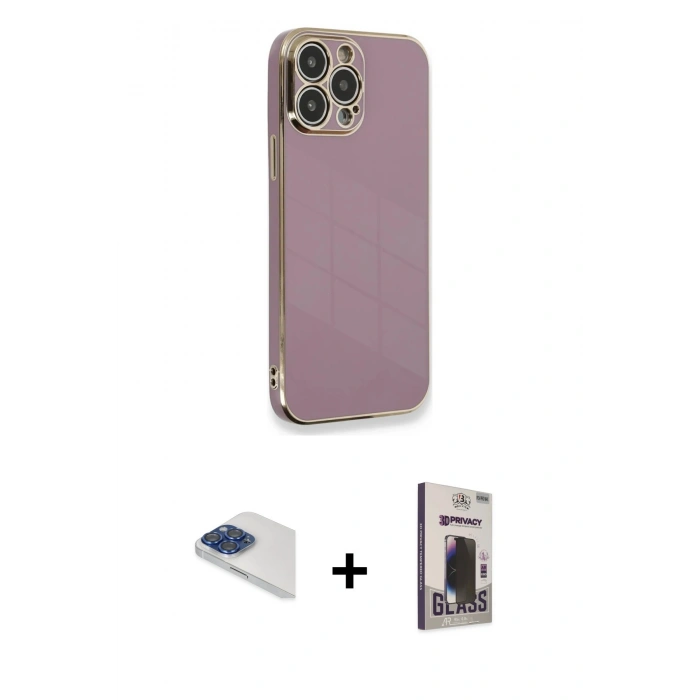 MARSİLYAN™- iPhone 13 Pro Max Kılıf Yankı Serisi - Siyah Bilvis Hayalet Cam Ekran Koruyucu + Pers Alüminyum Kamera Lens - LT