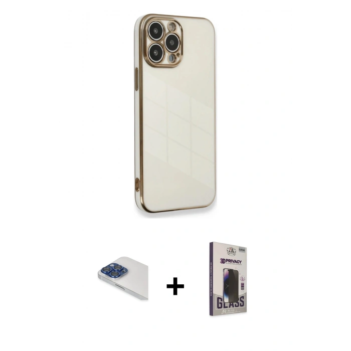 MARSİLYAN™- iPhone 13 Pro Max Kılıf Yankı Serisi - Siyah Bilvis Hayalet Cam Ekran Koruyucu + Pers Alüminyum Kamera Lens - LT