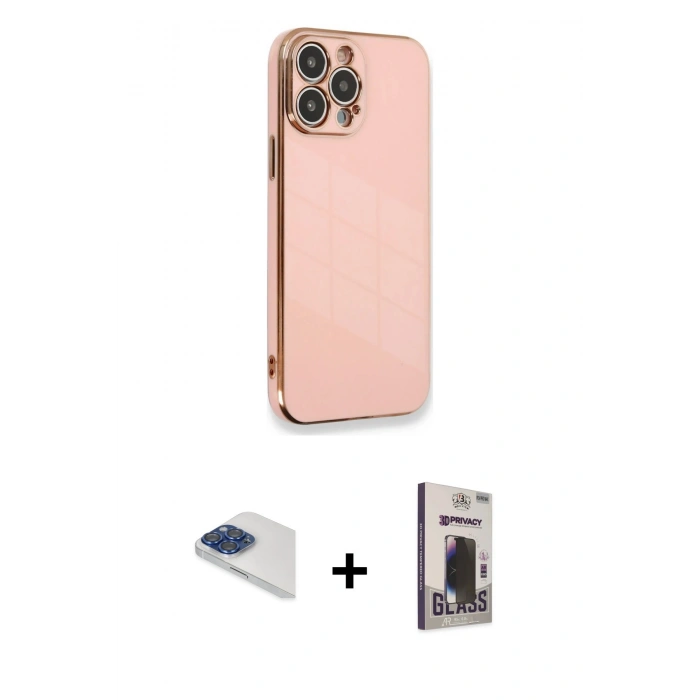 MARSİLYAN™- iPhone 13 Pro Max Kılıf Yankı Serisi - Siyah Bilvis Hayalet Cam Ekran Koruyucu + Pers Alüminyum Kamera Lens - LT