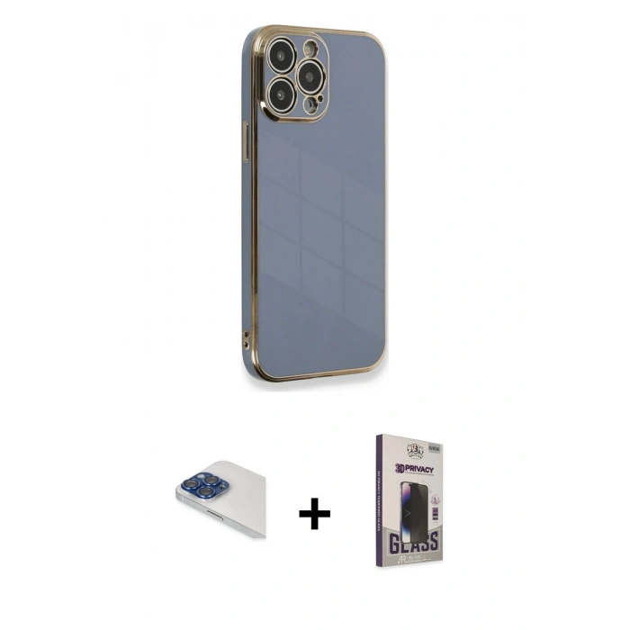 MARSİLYAN™- iPhone 13 Pro Max Kılıf Yankı Serisi - Siyah Bilvis Hayalet Cam Ekran Koruyucu + Pers Alüminyum Kamera Lens - LT