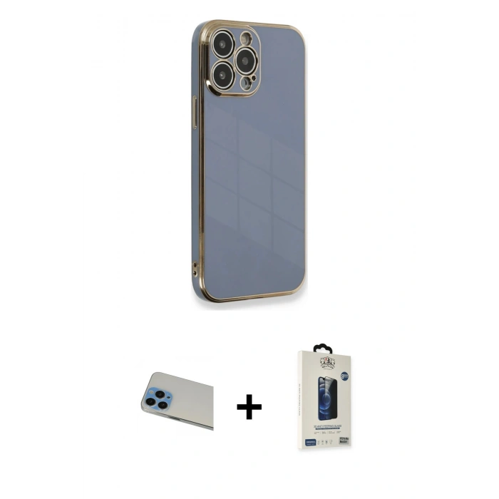 MARSİLYAN™- iPhone 13 Pro Max Kılıf Yankı Serisi - Siyah Bilvis Hayalet Cam Ekran Koruyucu + Rainbow Kamera Lens Koruma Cam - MI