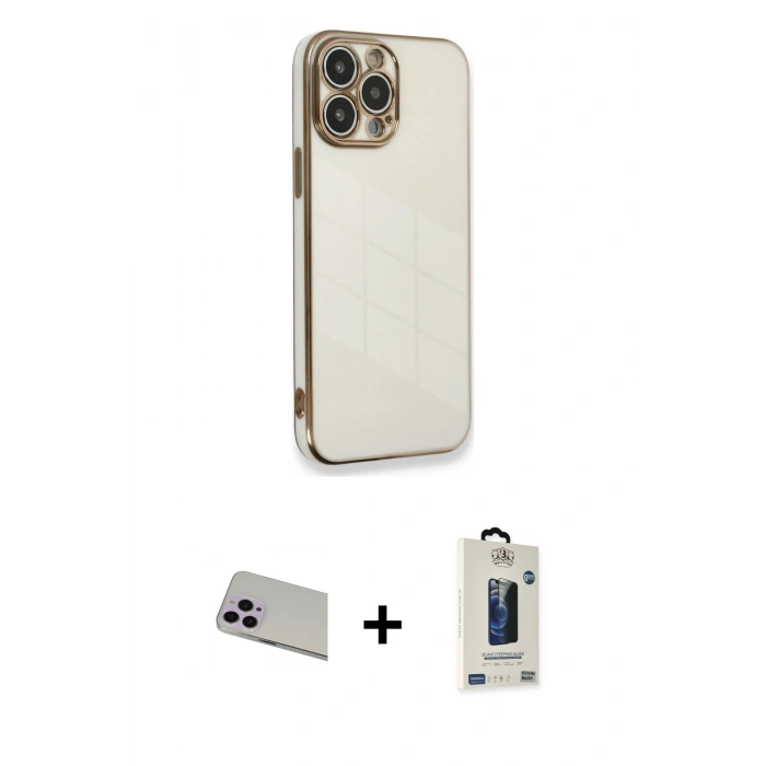 MARSİLYAN™- iPhone 13 Pro Max Kılıf Yankı Serisi - Siyah Bilvis Hayalet Cam Ekran Koruyucu + Mor Rainbow Kamera Lens Koruma Cam