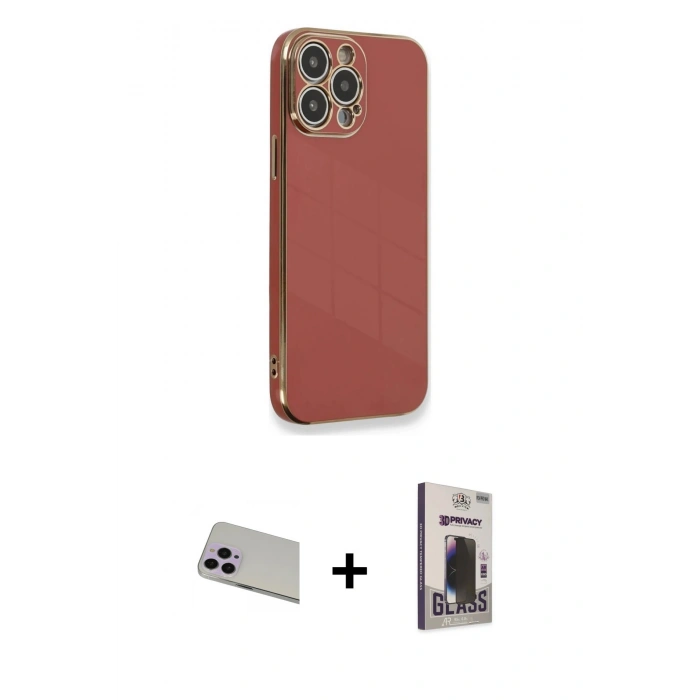 MARSİLYAN™- iPhone 13 Pro Max Kılıf Yankı Serisi - Siyah Bilvis Hayalet Cam Ekran Koruyucu + Rainbow Kamera Lens Koruma Cam - MR