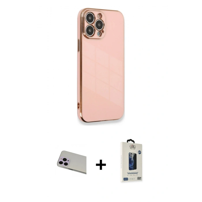MARSİLYAN™- iPhone 13 Pro Max Kılıf Yankı Serisi - Siyah Bilvis Hayalet Cam Ekran Koruyucu + Mor Rainbow Kamera Lens Koruma Cam