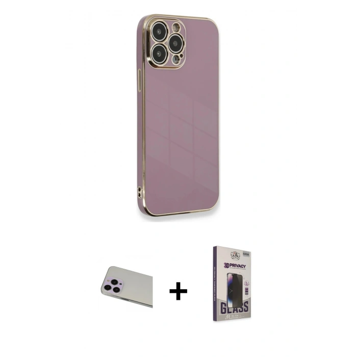MARSİLYAN™- iPhone 13 Pro Max Kılıf Yankı Serisi - Siyah Bilvis Hayalet Cam Ekran Koruyucu + Rainbow Kamera Lens Koruma Cam - MR
