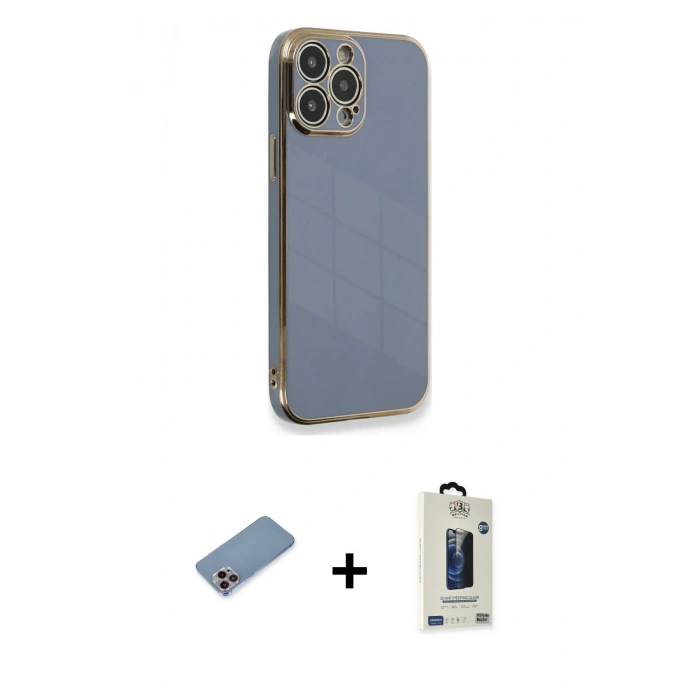 MARSİLYAN™- iPhone 13 Pro Max Kılıf Yankı Serisi - Siyah Bilvis Hayalet Cam Ekran Koruyucu + Shine Kamera Lens Koruma Cam - PE