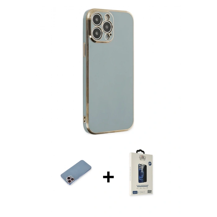 MARSİLYAN™- iPhone 13 Pro Max Kılıf Yankı Serisi - Siyah Bilvis Hayalet Cam Ekran Koruyucu + Shine Kamera Lens Koruma Cam - PE