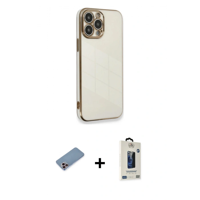 MARSİLYAN™- iPhone 13 Pro Max Kılıf Yankı Serisi - Siyah Bilvis Hayalet Cam Ekran Koruyucu + Shine Kamera Lens Koruma Cam - PE