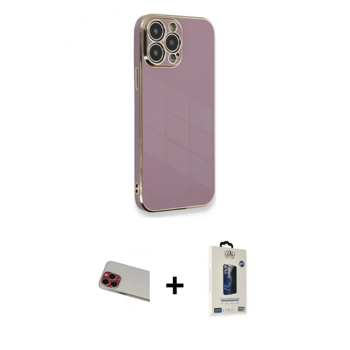 MARSİLYAN™- iPhone 13 Pro Max Kılıf Yankı Serisi - Siyah Bilvis Hayalet Cam Ekran Koruyucu + Rainbow Kamera Lens Koruma Cam - KI