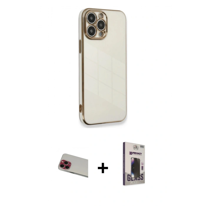 MARSİLYAN™- iPhone 13 Pro Max Kılıf Yankı Serisi - Siyah Bilvis Hayalet Cam Ekran Koruyucu + Rainbow Kamera Lens Koruma Cam - KI