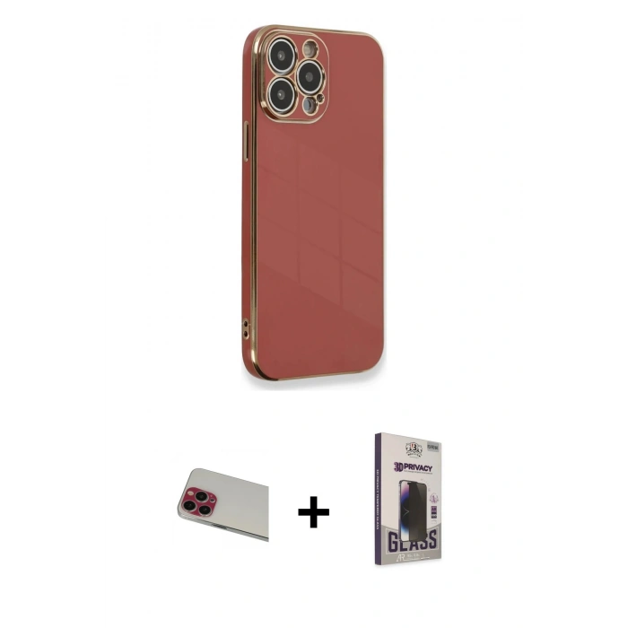 MARSİLYAN™- iPhone 13 Pro Max Kılıf Yankı Serisi - Siyah Bilvis Hayalet Cam Ekran Koruyucu + Rainbow Kamera Lens Koruma Cam - KI