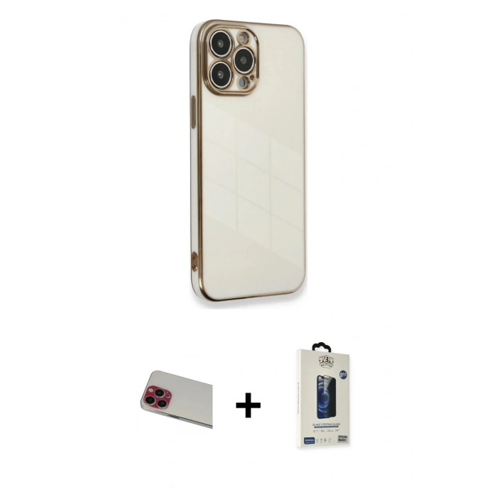 MARSİLYAN™- iPhone 13 Pro Max Kılıf Yankı Serisi - Siyah Bilvis Hayalet Cam Ekran Koruyucu + Rainbow Kamera Lens Koruma Cam - KI