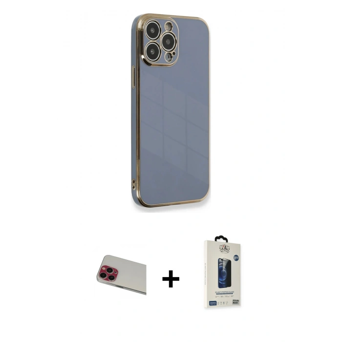 MARSİLYAN™- iPhone 13 Pro Max Kılıf Yankı Serisi - Siyah Bilvis Hayalet Cam Ekran Koruyucu + Rainbow Kamera Lens Koruma Cam - KI