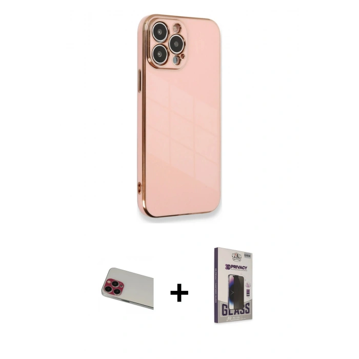 MARSİLYAN™- iPhone 13 Pro Max Kılıf Yankı Serisi - Siyah Bilvis Hayalet Cam Ekran Koruyucu + Rainbow Kamera Lens Koruma Cam - KI