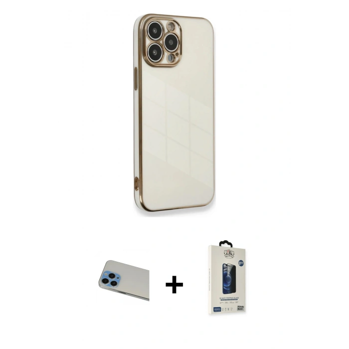 MARSİLYAN™- iPhone 13 Pro Max Kılıf Yankı Serisi - Siyah Bilvis Hayalet Cam Ekran Koruyucu + Rainbow Kamera Lens Koruma Cam - MI