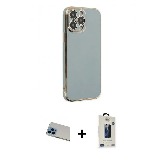MARSİLYAN™- iPhone 13 Pro Max Kılıf Yankı Serisi - Siyah Bilvis Hayalet Cam Ekran Koruyucu + Rainbow Kamera Lens Koruma Cam - MI