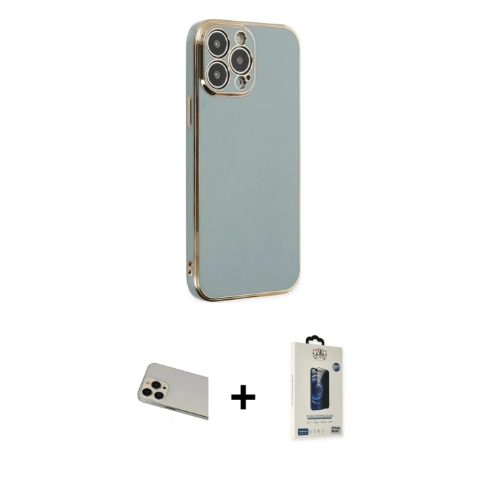 MARSİLYAN™- iPhone 13 Pro Max Kılıf Yankı Serisi - Siyah Bilvis Hayalet Cam Ekran Koruyucu + Rainbow Kamera Lens Koruma Cam - REGD