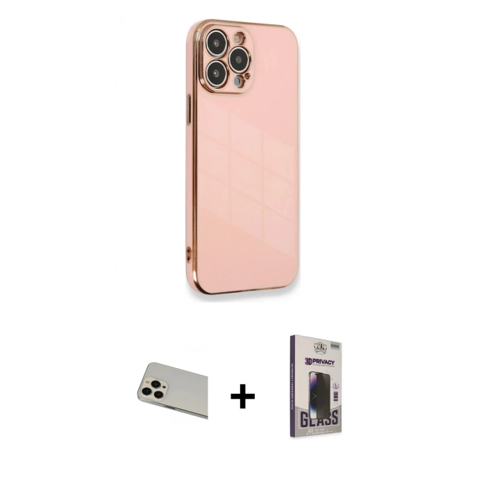 MARSİLYAN™- iPhone 13 Pro Max Kılıf Yankı Serisi - Siyah Bilvis Hayalet Cam Ekran Koruyucu + Rainbow Kamera Lens Koruma Cam - REGD