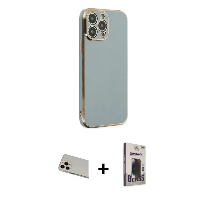 MARSİLYAN™- iPhone 13 Pro Max Kılıf Yankı Serisi - Siyah Bilvis Hayalet Cam Ekran Koruyucu + Rainbow Kamera Lens Koruma Cam - REGD