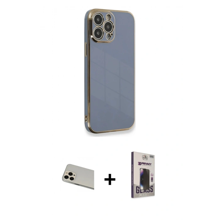 MARSİLYAN™- iPhone 13 Pro Max Kılıf Yankı Serisi - Siyah Bilvis Hayalet Cam Ekran Koruyucu + Rainbow Kamera Lens Koruma Cam - REGD