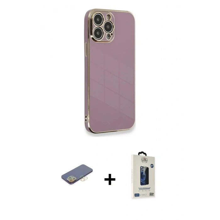 MARSİLYAN™- iPhone 13 Pro Max Kılıf Yankı Serisi - Siyah Bilvis Hayalet Cam Ekran Koruyucu + Renkli Kamera Lens Koruma Cam - SI