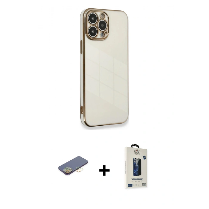 MARSİLYAN™- iPhone 13 Pro Max Kılıf Yankı Serisi - Siyah Bilvis Hayalet Cam Ekran Koruyucu + Renkli Kamera Lens Koruma Cam - SI